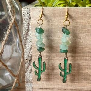 Green Cactus Dangle Earrings